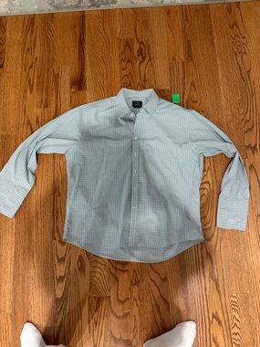 Men's Long-Sleeve Green Checked Dress Shirt